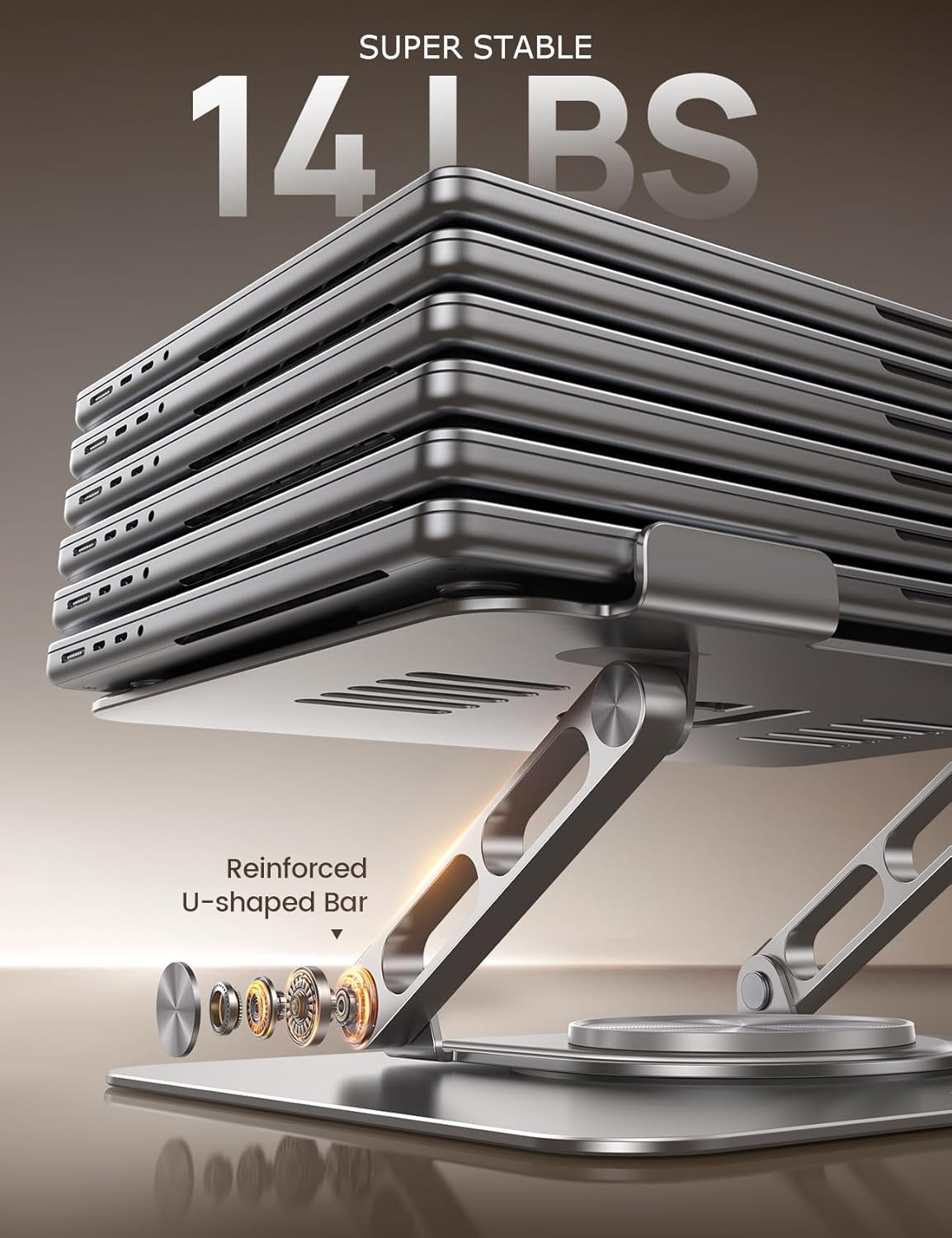 Lamicall Adjustable Laptop Stand for Desk - 360 Rotating Base Ergonomic Computer Stand, Aluminum Laptop Riser Foldable Protable for Office Home fits MacBook Air Pro, Dell, HP (10-17.3'') -Sliver