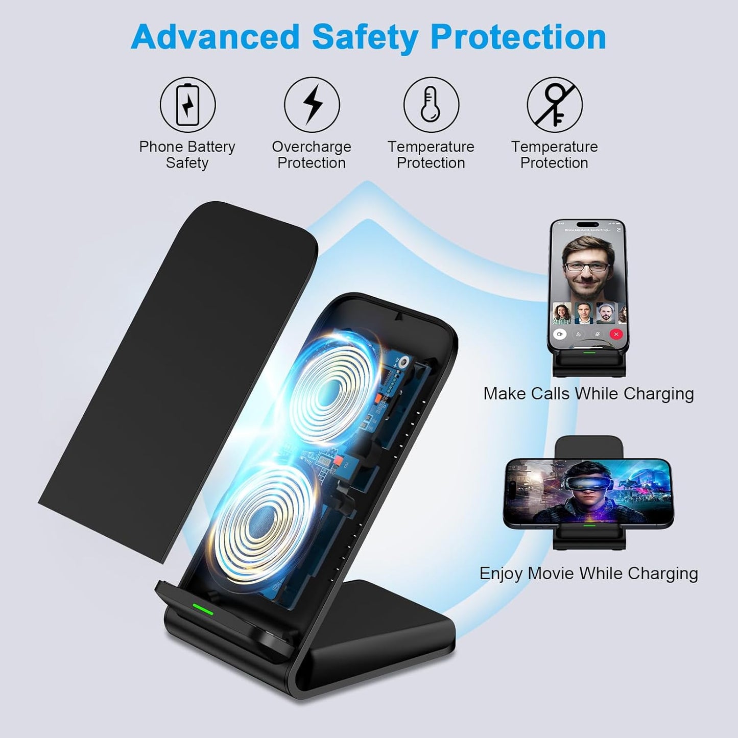 Wireless Charger Samsung Fast Charging Stand for Samsung Galaxy S25 S24 Ultra S24+ S24 S23 FE S22 S21 S20 S10, 15W Android Phone Wireless Charger Stand for Pixel 9 Pro XL Fold 8a 7 Pro, iPhone 16 15