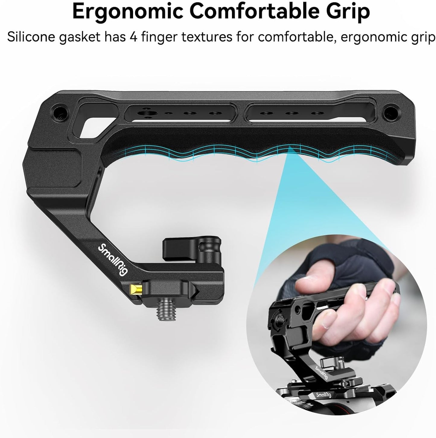 SMALLRIG Lightweight NATO Top Handle, Quick Release NATO Grip w/NATO Rail for DSLR Camera Cage, Universal Top Handle with 5 Cold Shoe Adapters - 4345 Black