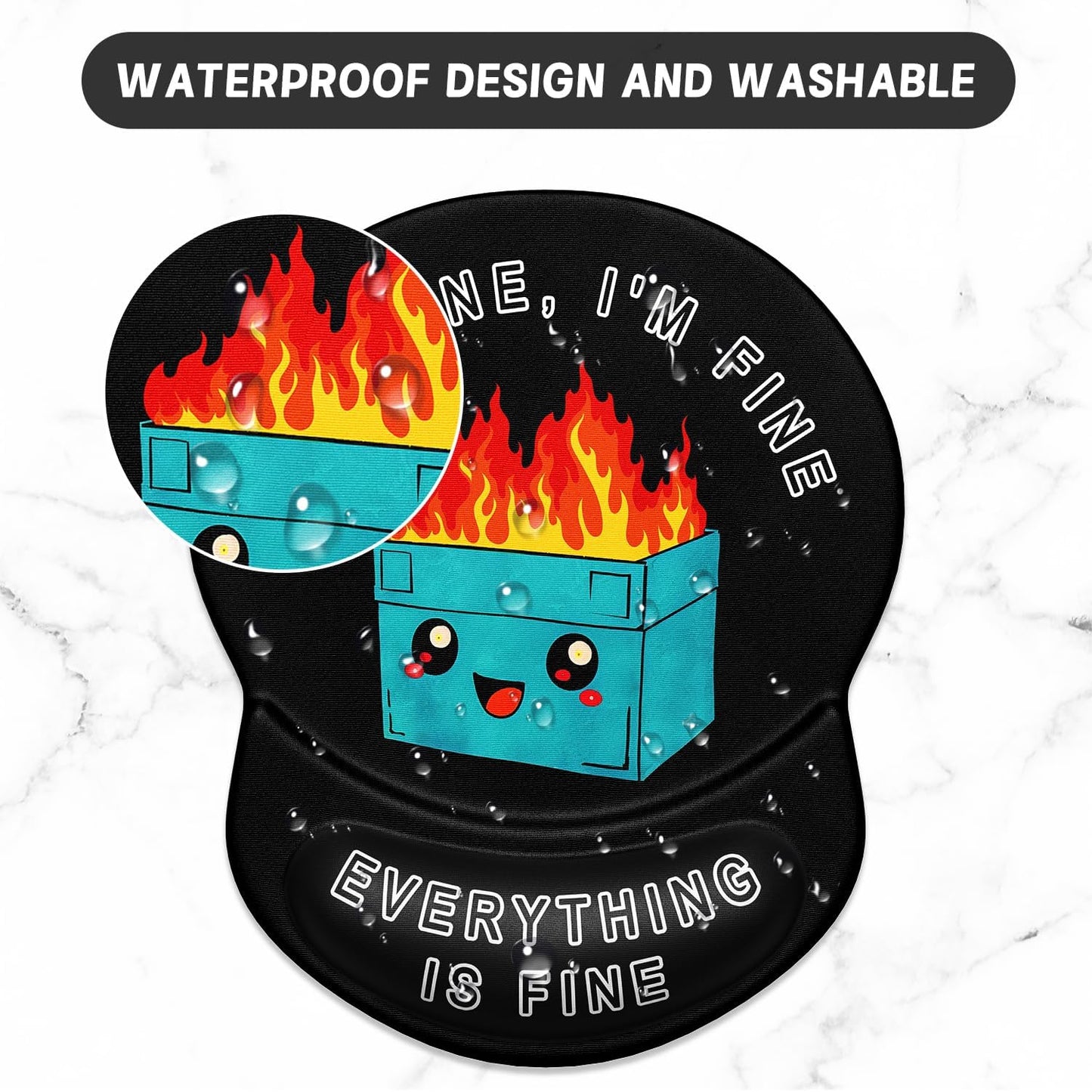 ITNRSIIET Ergonomic Mouse Pad with Gel Wrist Support Small Wrist Rest Smooth Surface Non-Slip PU Base Comfortable Office Supplies Pain Relief, 8.7 x 7.2 inches, Cute Dumpster