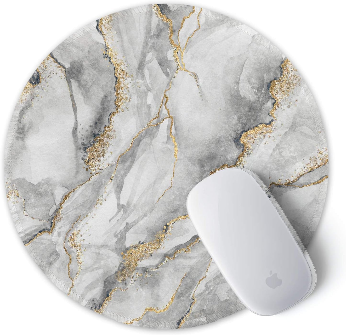 ITNRSIIET Round Mouse Pad with Stitched Edge Premium-Textured Waterproof Non-Slip Rubber Base Desktop Protection Mat Diameter 8.7 inches, Gray Marbling
