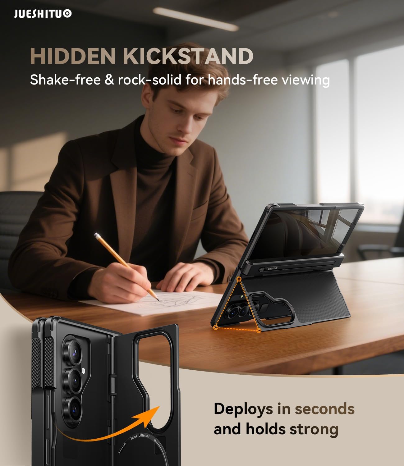 JUESHITUO for Samsung Galaxy Z Fold 7 Case with Privacy Screen Protector, Built-in S Pen Slot(No Pen) & MagSafe, Military Shockproof Cover for Z Fold 7, Hidden Kickstand, Hinge Protection, Black