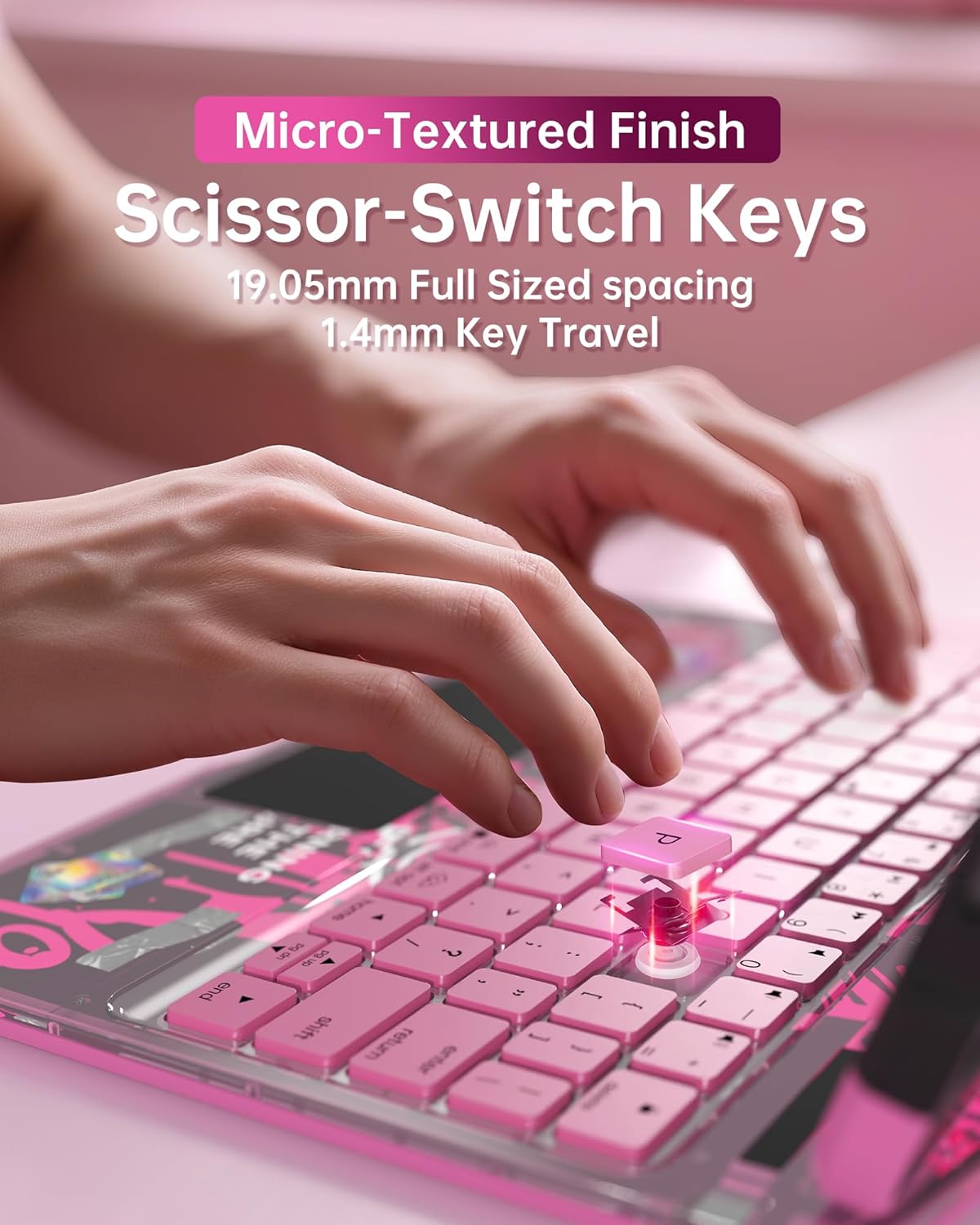 Intermerge for iPad 9th 10.2 inch Keyboard Case, 360° Transparent Multi-Touch Trackpad, 7-Color Backlit Keyboard, Pencil Holder, Type-C, Power Indicator for 9th/ 8th/ 7th - Blush Pulse