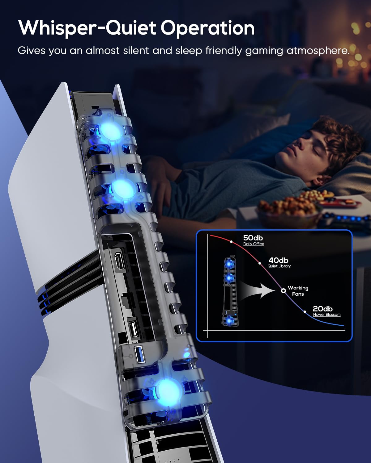 Auto Cooling Fan for PS5 Pro/Slim, USB 3.0 Port, Adjustable 3 Speed, with LED Light, Memory Function, Quiet and Efficient Cooling System for PS5 Pro/Slim Cooling Fan