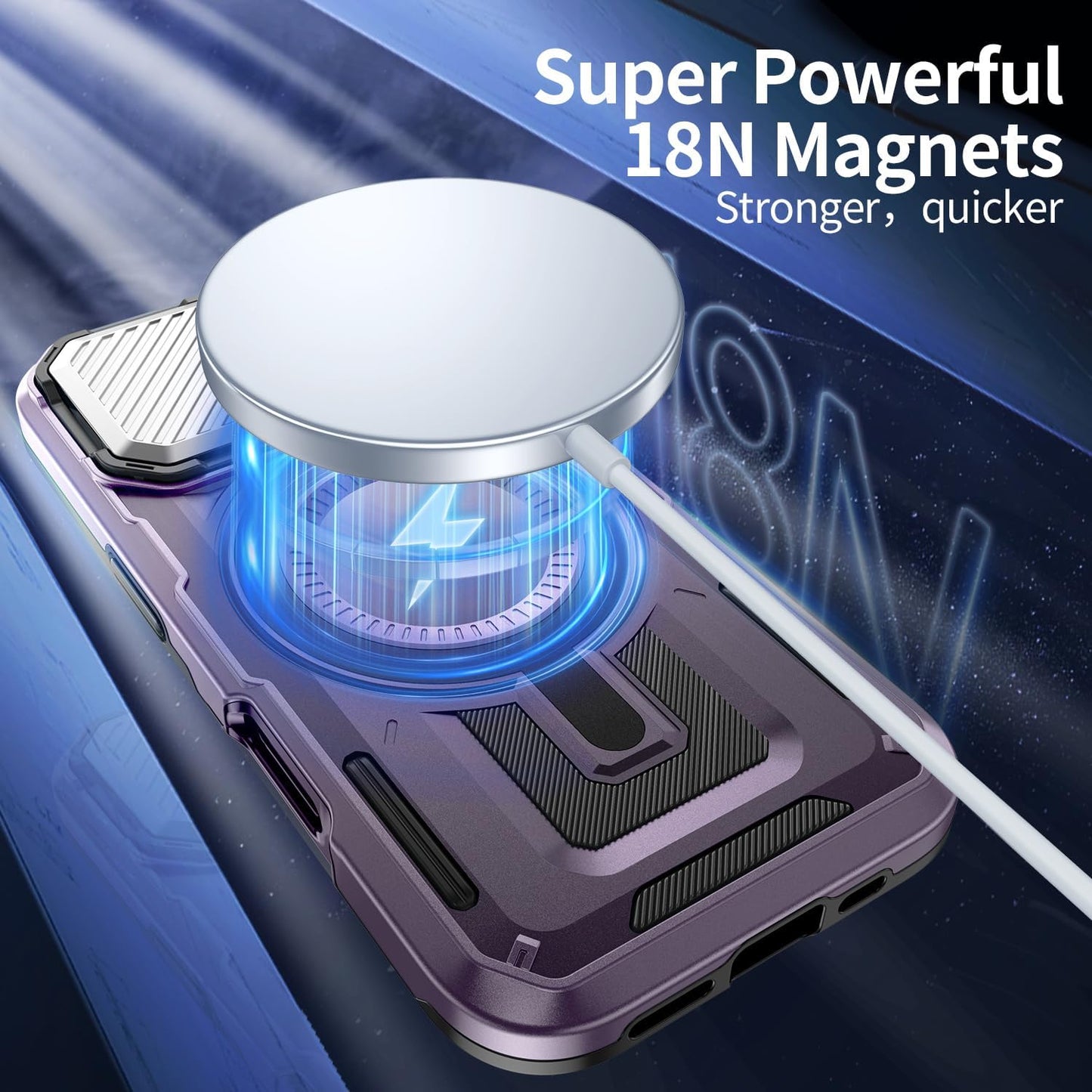 Camera Stand Case for iPhone 16 Pro Max, [Compatible with Mag Safe] [Lens Cover] 2024 Version Military Grade Protective Soft Case for iPhone 16 Pro Max 6.9 inch Men Women, Purple