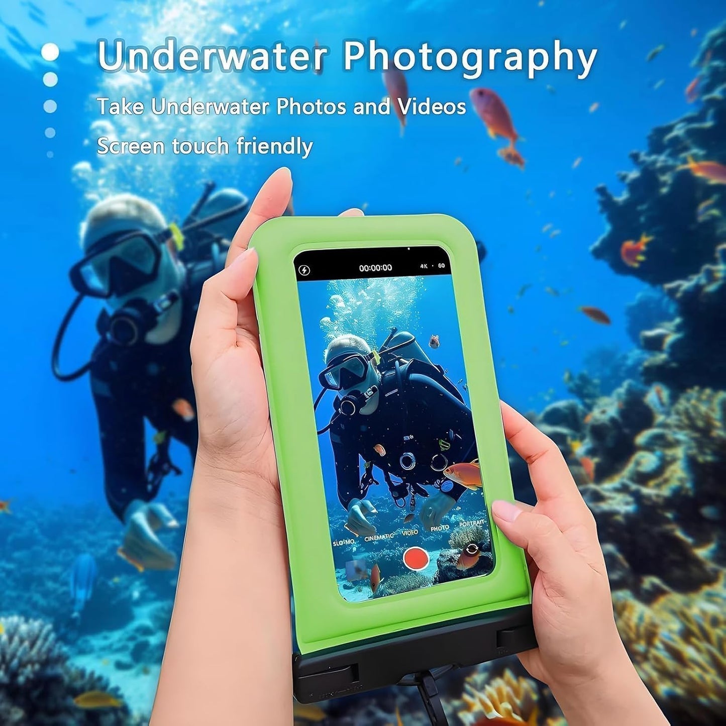 Floatable Soap Bubble Waterproof Phone Pouch/Case with Crossbody Lanyard for iPhone 16 Pro Max/15 Pro/14/13/12, IP68 Cellphone Dry Bag Beach Cruise Ship Essentials, 1 Pack-Light Green-7″