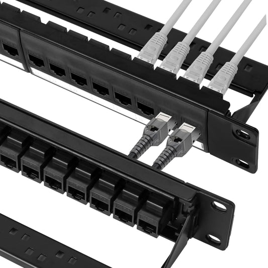 24 Port Keystone Patch Panel, 1U 19-inch RJ45 Network Patch Panel with Back Bar, Loaded with 24 Cat6 Couplers (Black)