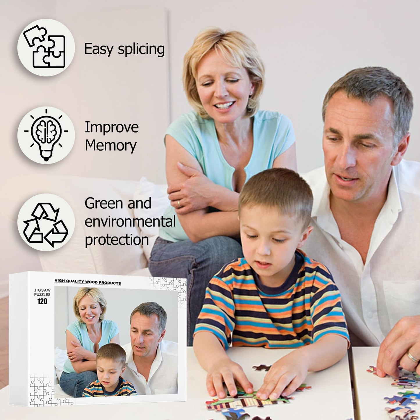 Custom Puzzles from Photos, Personalized Natural Wood Puzzle with 120/200/300/500/1000 Pieces, Customized Jigsaw Create Timeless Memories for Adults, Family, Father's Day, Lover, Pet