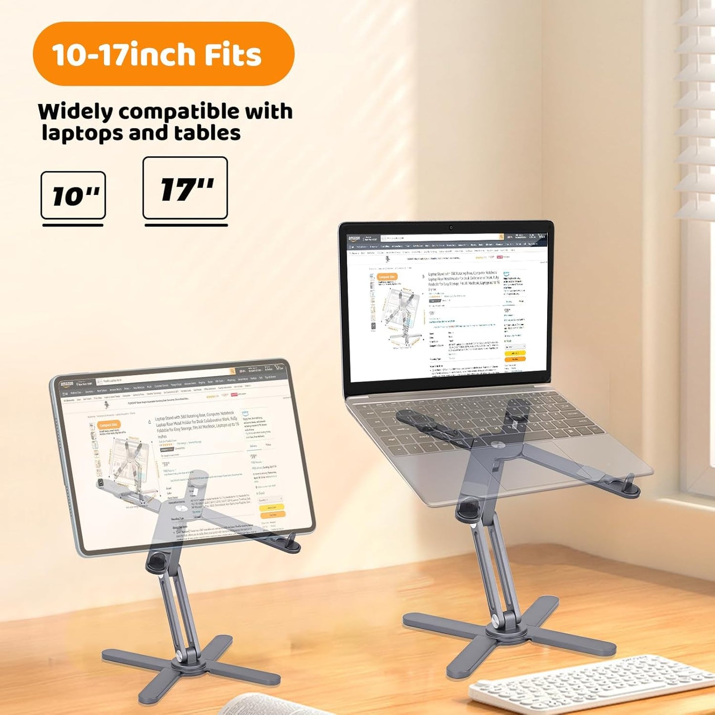 Laptop Stand with 360 Rotating Base, Computer Notebook Laptop Riser Metal Holder for Desk Collaborative Work, Fully Foldable for Easy Storage, Fits All MacBook, Laptops up to 16 inches, Grey