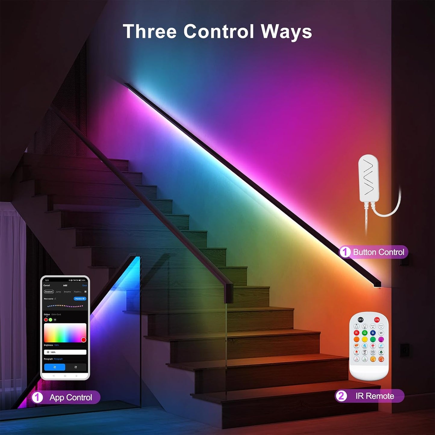 32.8ft Bluetooth RGB+IC COB Led Strip Light with App, Chasing COB Light Strip, Segmented Control, Music Sync, Color Changing Led Lights for Home Decor, Gaming, Cabinet, Desk