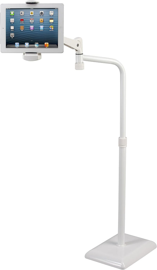 IDEE Tablet Floor Stand with 10lb Heavy Duty Base, 360 Degree Adjustable Tall Holder for Bed Compatible up to 13inch Kindles, iPads, and Tablets, White