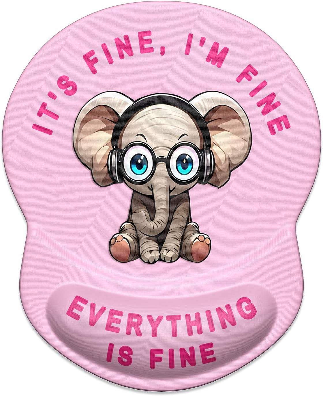 ITNRSIIET Ergonomic Mouse Pad with Gel Wrist Support Small Wrist Rest Smooth Surface Non-Slip PU Base Comfortable Office Supplies Pain Relief, 8.7 x 7.2 inches, Pink Pretty Elephant