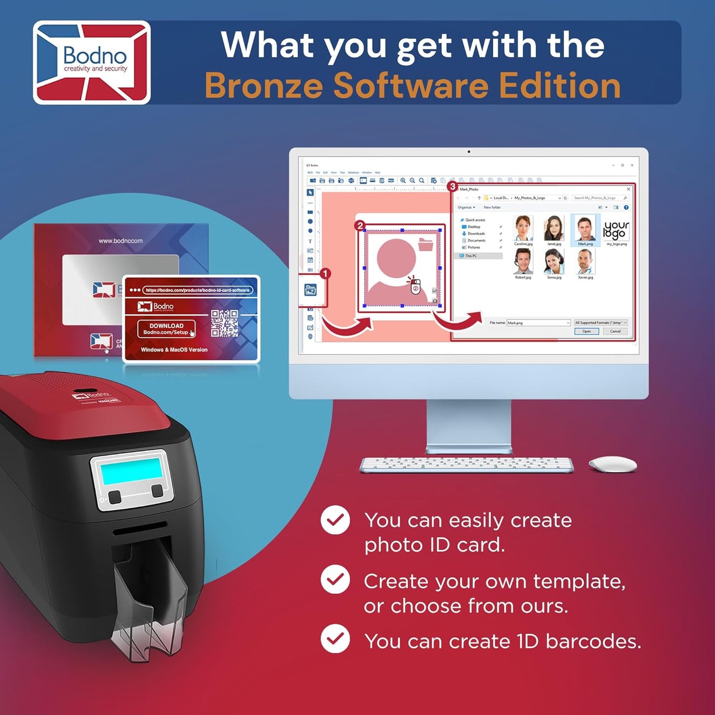 Bodno Magicard 400X Dual Sided ID Card Printer & Complete Supplies Package ID Software - Bronze Edition