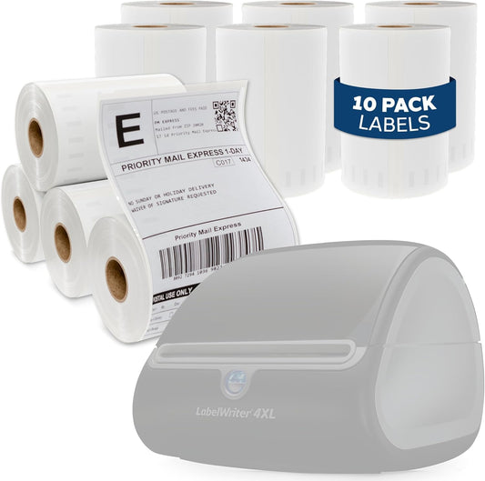 4x6 Thermal Labels Roll - Compatible with Dymo 4XL or Rollo 4x6, Perforated Strong Adhesive, Replaces Dymo 1744907, 250 Per Roll(10 Rolls | 2500 Labels)