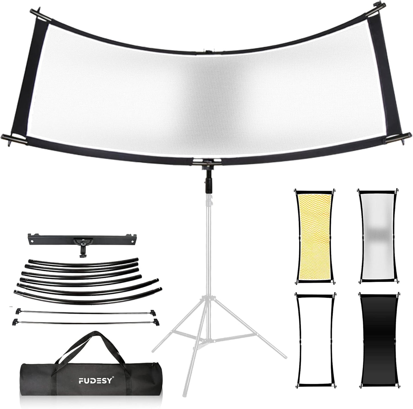 FUDESY Clamshell Light Reflector/Diffuser,67"x24" Curved Photography Lighting Reflector for Photo Video Studio Shooting with Black/Silver/White/Gold Reflectors,Carry Bag