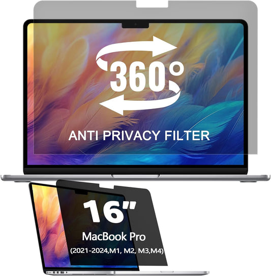360° Privacy Screen Protector for MacBook Pro 16 Inch (2021-2024, M1, M2, M3, M4, Pro, Max), Privacy Screen Filter for MacBook Pro 16 Inch Anti-Spy/Anti Fingerprint/Anti Blue Light/Anti Glare