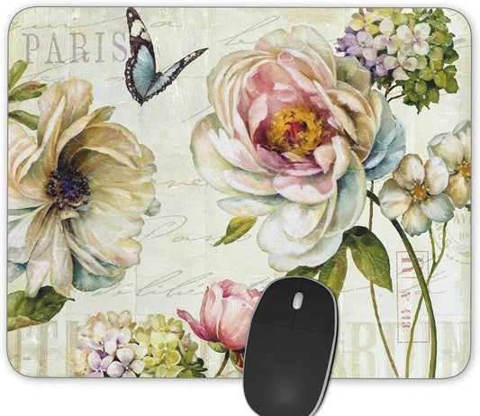 Gaming Mouse Pad，Vintage Watercolor Flowers Rectangle Mouse Pad Size(9.84"x7.87")