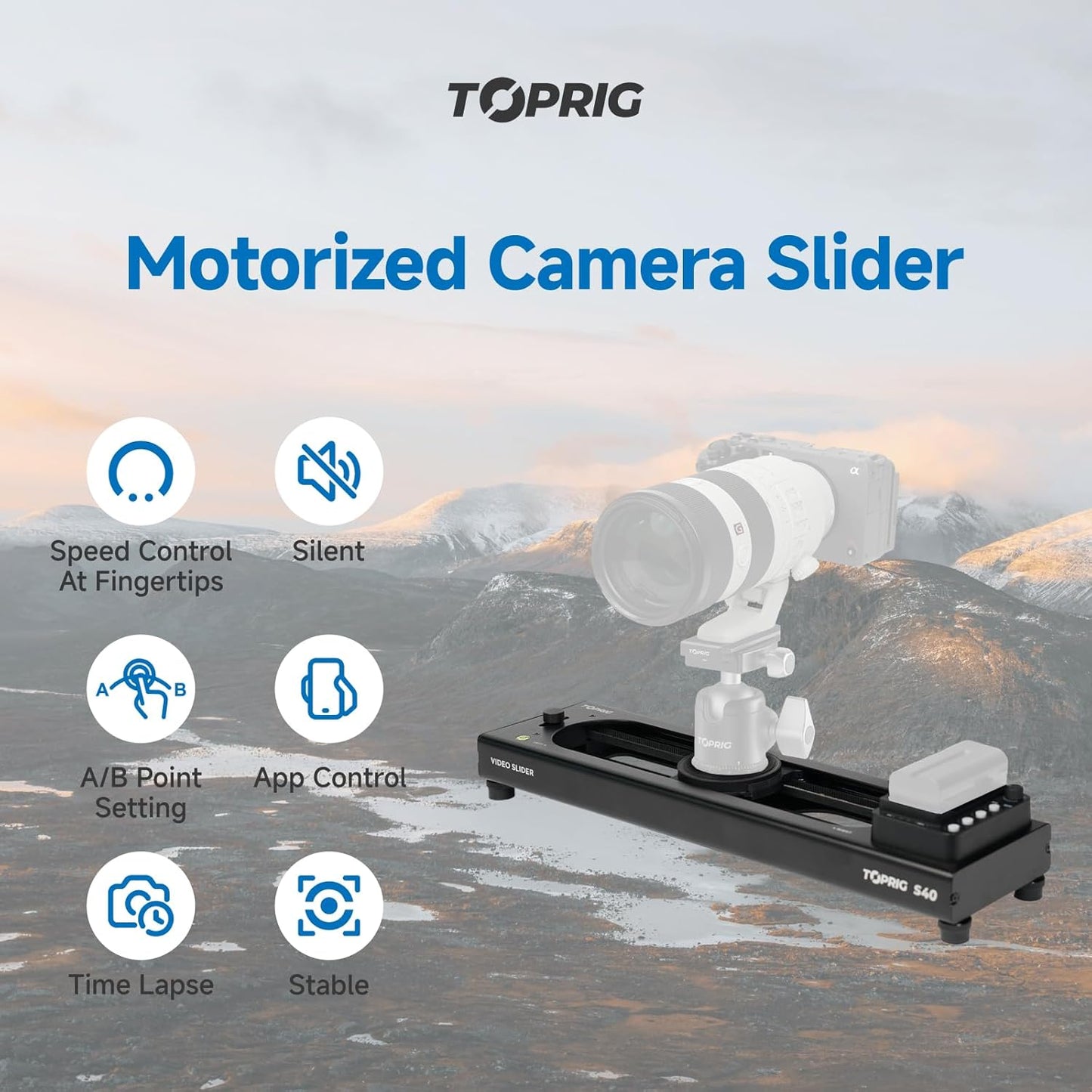 Accsoon Toprig 16inch/40cm Camera Slider Motorized, Button&APP Control, Video Mode/Time-Lapse/Loop Mode/120° Panoramic for Video Shooting Photography Video Slider, Compatible with Gopro DSLR Camera