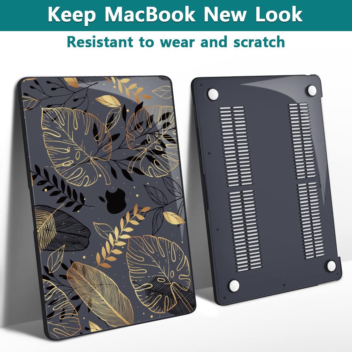 Teryeefi for MacBook Pro 13 inch Case M2 M1 2022 2020-2016 Release (Model A2338 A2289 A2251 with Touch Bar), Plastic Hard Shell Case & Keyboard Cover & Screen Protector, Golden Palm Leaves