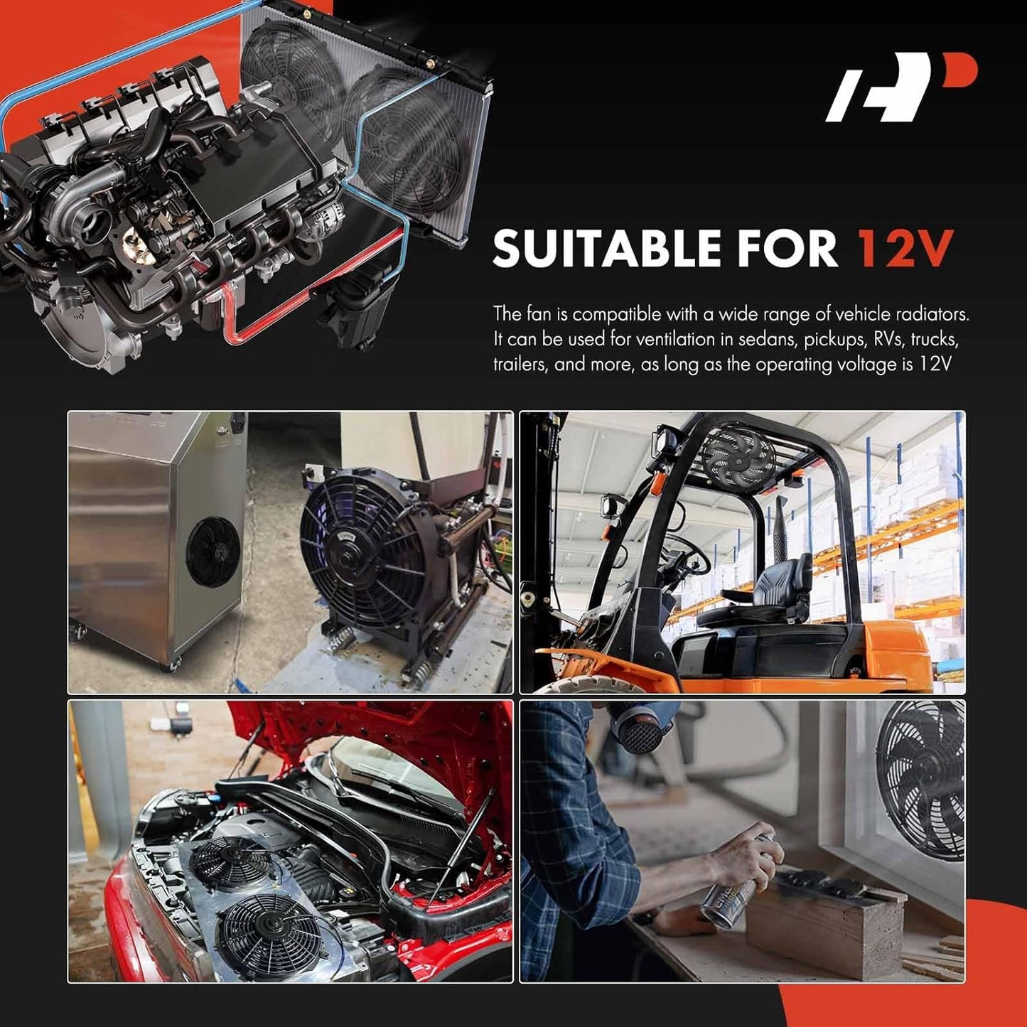 A-Premium 10'' 10 inch Universal Slim Fan Electric Radiator Cooling Fan Assembly, 12V 80W with Mount Kit