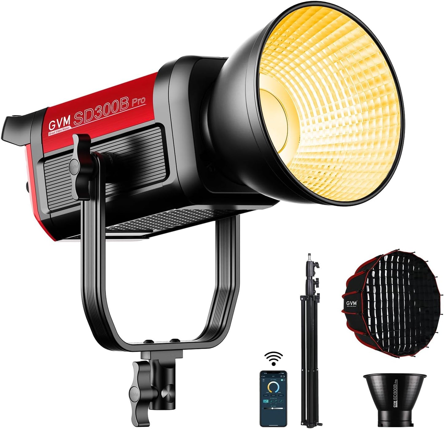 GVM 300W LED Video Light Kit with Softbox, CRI97+ Photography Lighting for Video Recording with Bowens Mount, 65000Lux/m Studio Lights with APP&DMX Control, 2700-6800K, 12 Scene Light