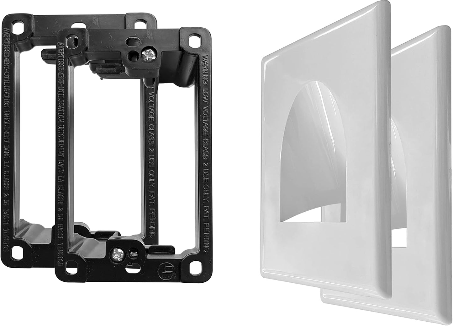 2 Pack Wall Plate Cable Pass Through with Bracket - In Wall Cable Management Kit - Snap ON Wall Plate with Single Gang Low Voltage Mounting Bracket - Decorator Cover for Low Voltage Cables