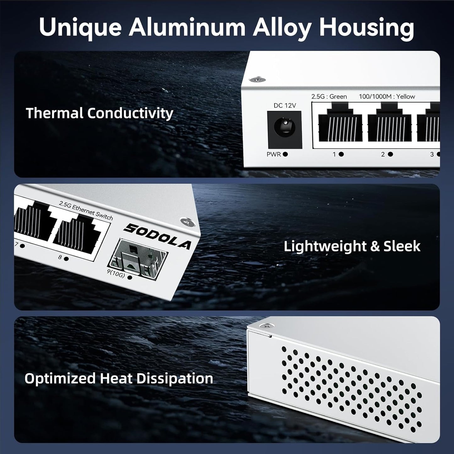 SODOLA 8-Port 2.5Gb Switch Unmanaged,8 x 2.5GBASE-T Ports,1X10G SFP+,Aluminum Alloy Cooling & Magnetic Mounting, Fanless,Plug & Play 2.5G Ethernet Switch
