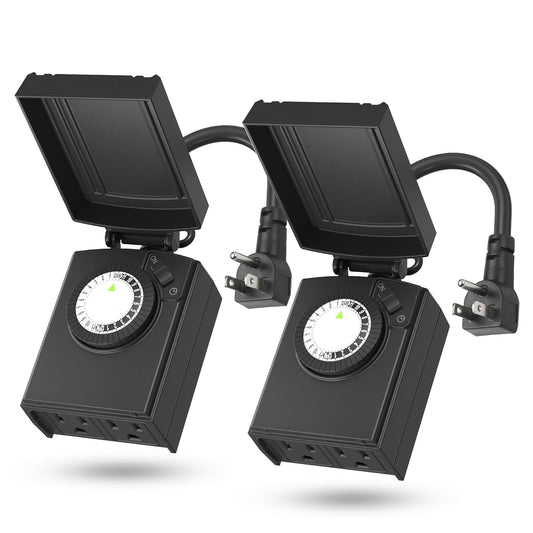 BN-LINK 24 Hour Heavy Duty Mechanical Timer, Outdoor Timer Outlet Waterproof with 30 Minutes Intervals, 2 Grounded Outlets for Christmas Lights Pool Pump,15A 1/2HP, ETL Listed(2 Pack)
