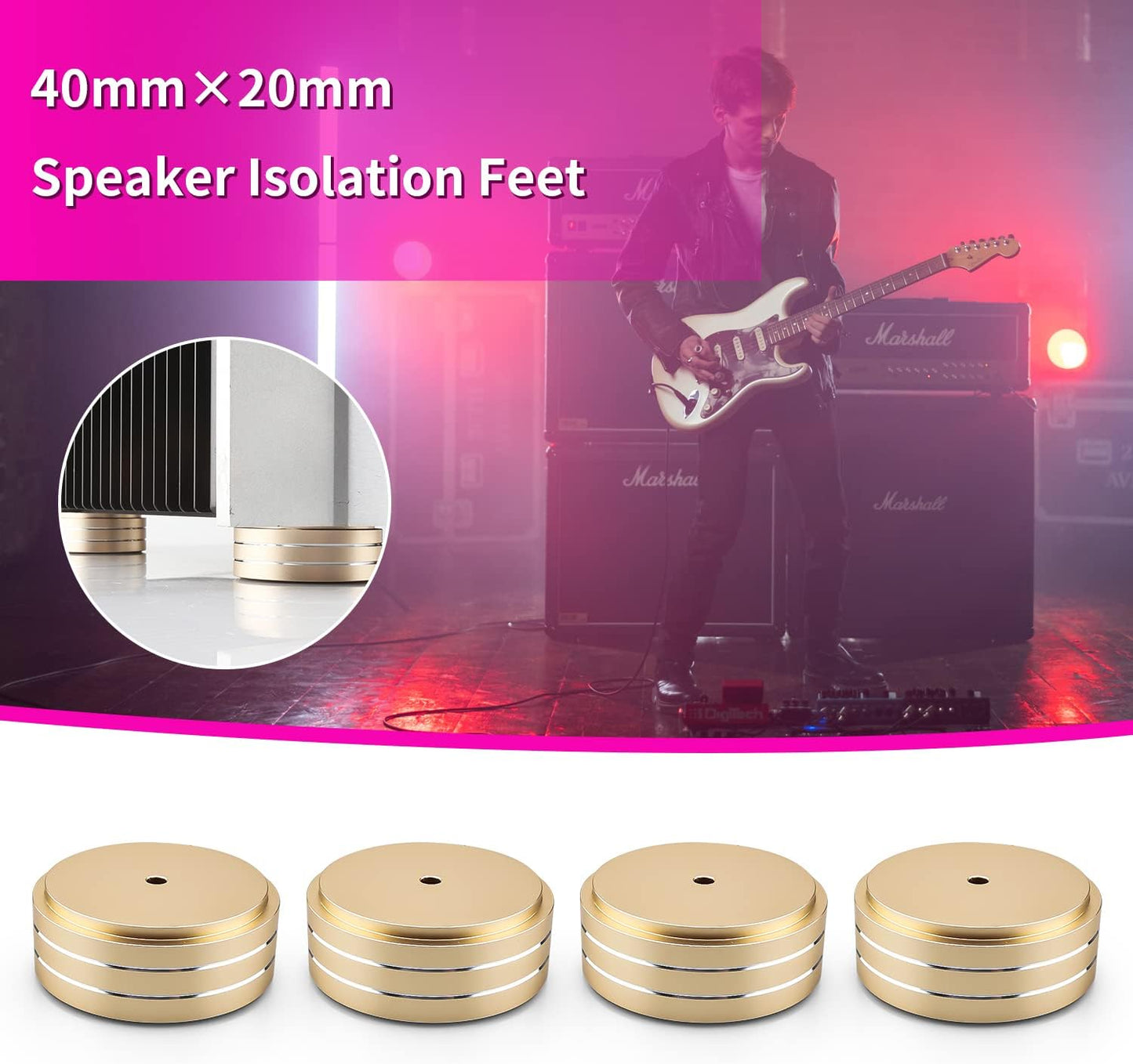 Audiocrast 4X HiFi Speaker Spikes Isolation Feet Pad, Aluminum 40x20mm Turntable Stand Feet Amplifier Shock Absorber Non-Slip Hi-End Floor Protector for Subwoofer DAC CD Turntable Amp