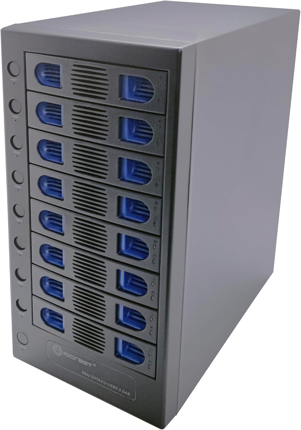 8 Bay Tool Less Tray Hot Swapable 2.5" and 3.5" SATA Hard Drive External USB-C 3.2 (10Gbps) Hard Drive Enclosure. Support up to 8X 22TB Capacity.