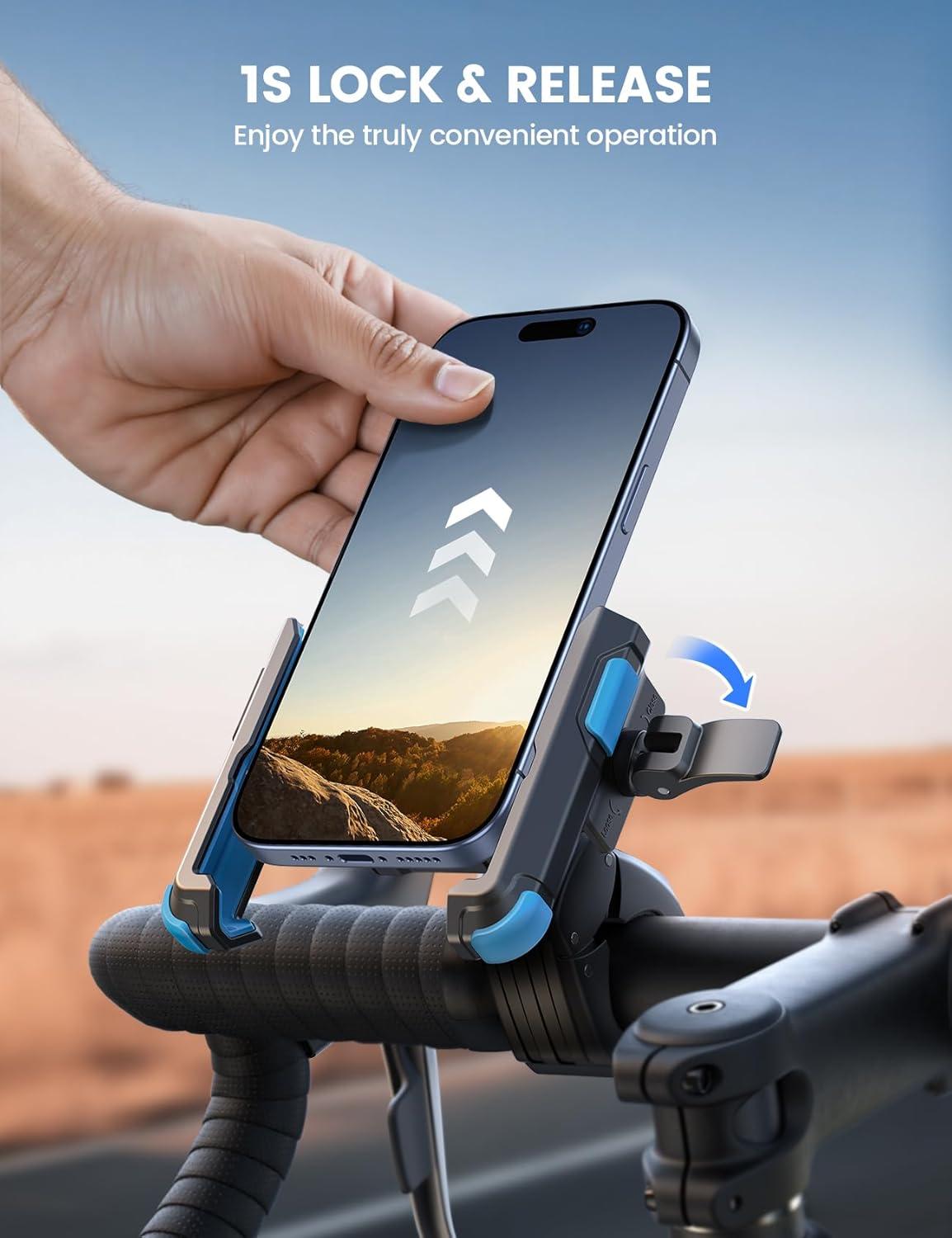 Lamicall Motorcycle Bike Phone Mount - [1s Quick Release] Bike Cell Phone Holder Clip, Bicycle Scooter Handlebar Clamp, for iPhone 16 15 14 Pro Max, Galaxy S25 S24 Ultra, 4.7-7" Phones, Blue