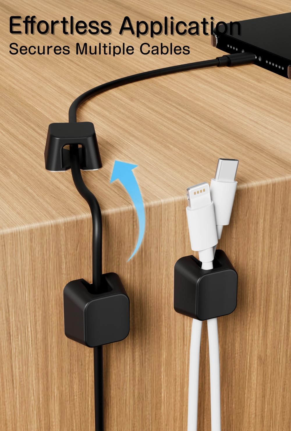 Viaky 8 Pack Magnetic Cable Clips, Large Size Under Desk Cable Management, Workspace Charger Organizer,Cord Holder with Adhesive Metal Disc, Office Desk Accessories for Nightstand Car Wall (Black)