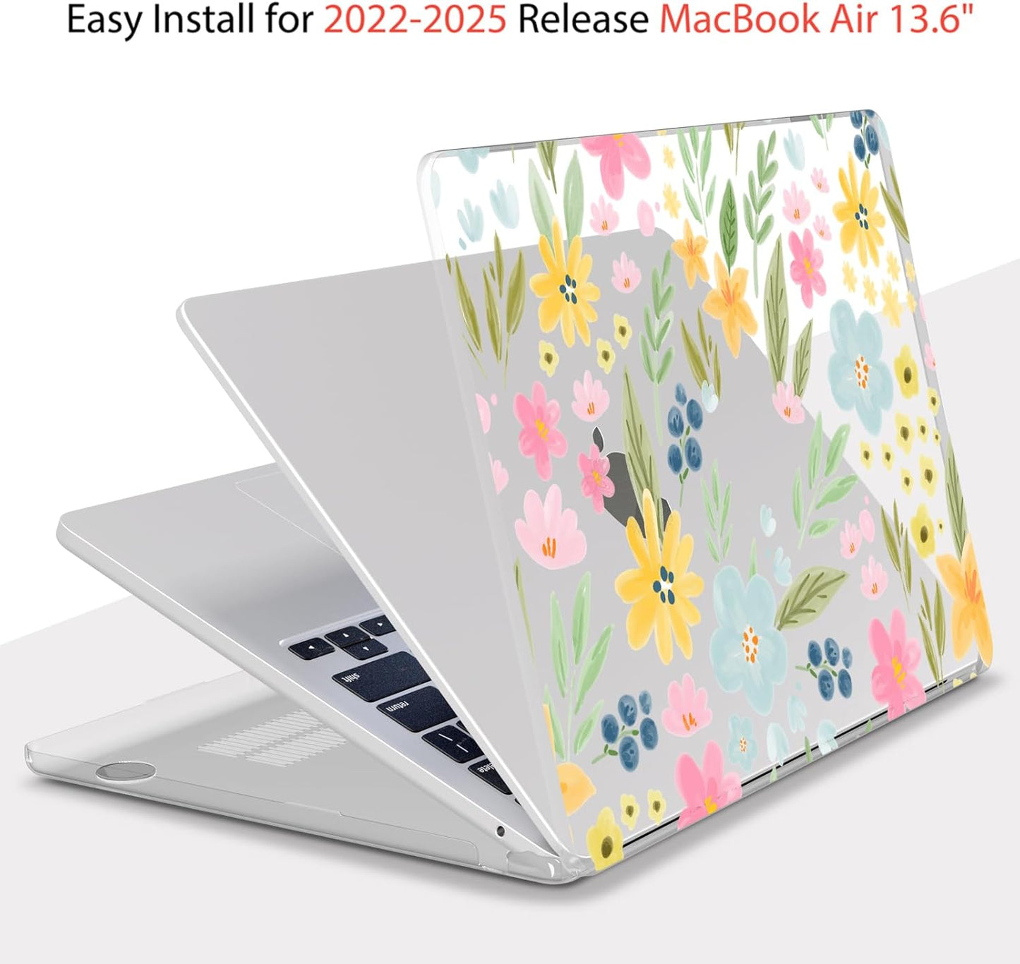 Teryeefi for MacBook Air 13.6 inch Case M4 A3240/M3 A3113/M2 A2681 (Released 2025 to 2022), Hard Shell + Keyboard Cover+ Screen Protector+Dustplug + Type-C Adapter, Cute Flowers A009