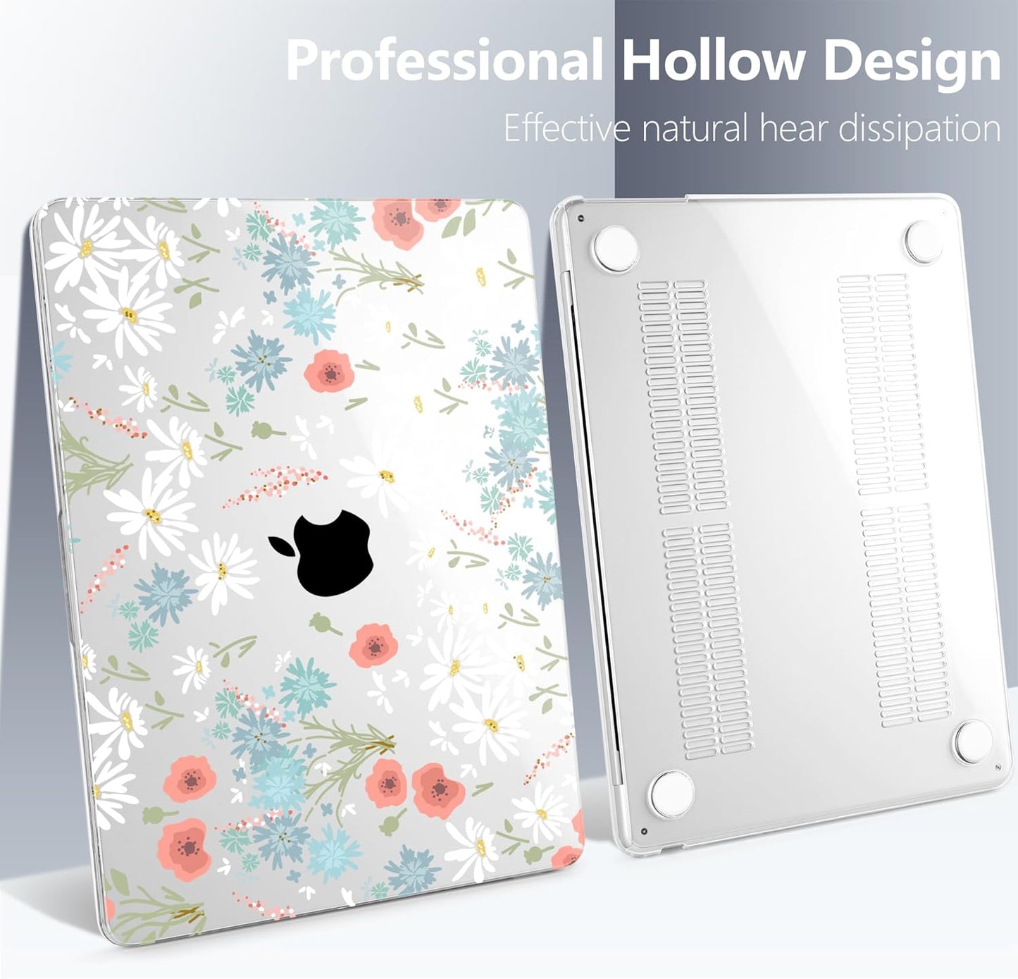 Batianda Premium Case for New MacBook Air 15 inch 2025 2024 2023 with M4 M3 M2 Chip, Floral Designed Protective Plastic Hardshell & Keyboard Cover & Screen Protector, Cute White Flower