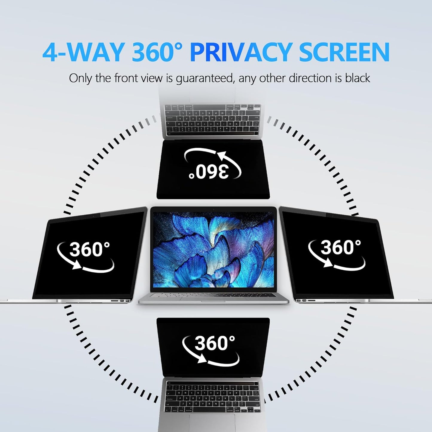 4-Way Laptop Privacy Screen Shield 13.3 Inch, Removable 16:9 Aspect 360° Privacy Filter Screen Protector for 13.3 Inch Laptop Computer, Anti Glare Blue Light Slide Mount Tabs Cover for Generic Laptop