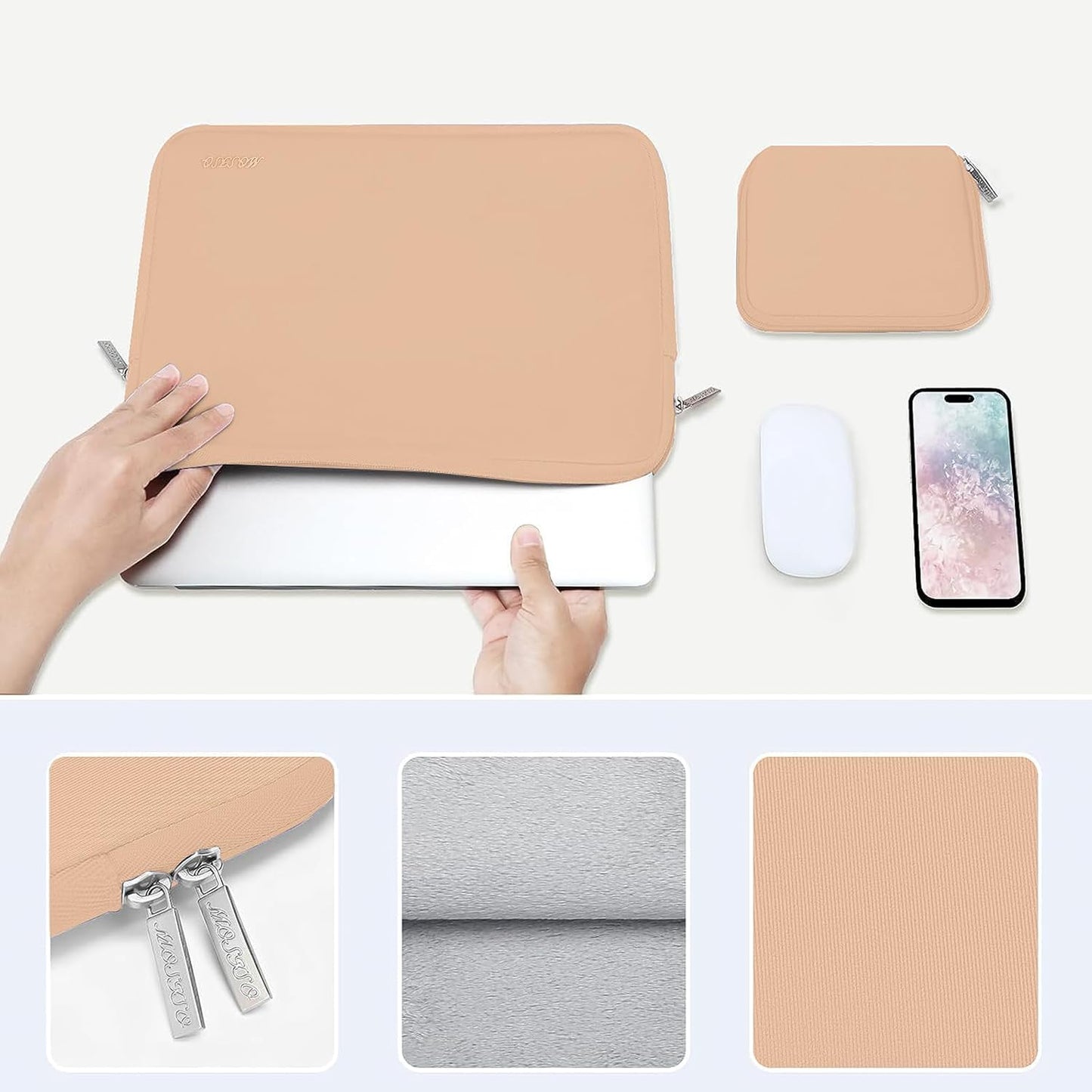 MOSISO Laptop Case 13.3 inch, 13-13.3 inch Laptop Sleeve Bag Compatible with MacBook Air/Pro 13 / Pro 14, HP Dell ASUS Lenovo Notebook, Neoprene Computer Sleeve Bag with Small Case, Peach Fuzz