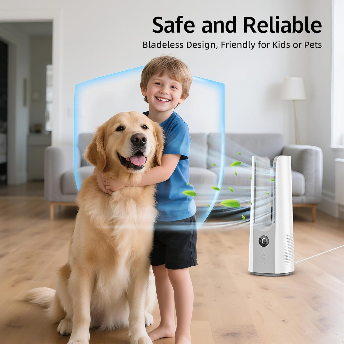 Desk Fan, 13 Inch Portable Bladeless Fan, Small Quiet Table Fan with 60°Oscillating, 9 Speeds & 9H Timer, LED Display, Button Control, Easy to Clean, Personal Desktop Fan for Bedroom, Office