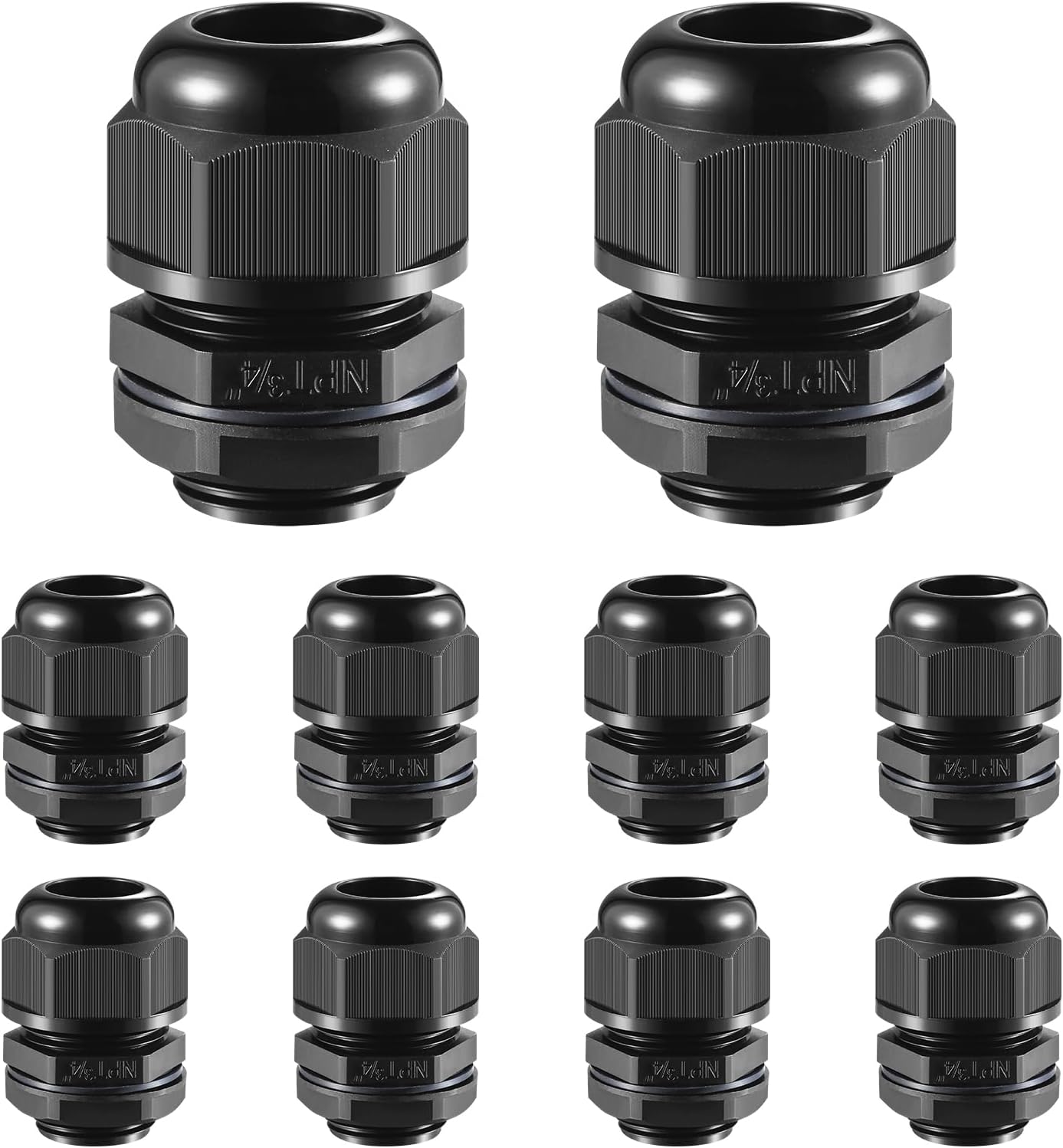 10 PCS 3/4"(12.5-18mm) NPT Nylon Cable Gland Joints with Gaskets, IP68 Adjustable Lock Nut Strain Relief Cord Grip Waterproof Cable Glands - UL Listed and RoHS Compliant
