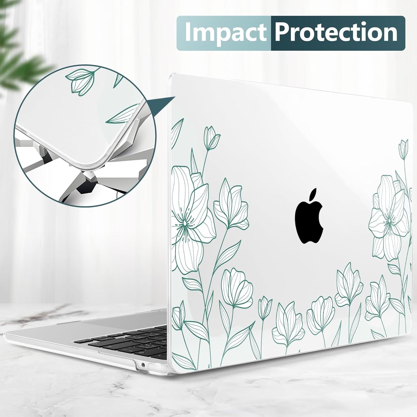 TWOLSKOO Compatible with M4 MacBook Air 13.6 inch Case 2025-2022 Release M4 A3240 M3 A3113 M2 A2681, Plastic Hard Shell & Keyboard Cover & Type C Adapter & Screen Protector, Botanical Line Art