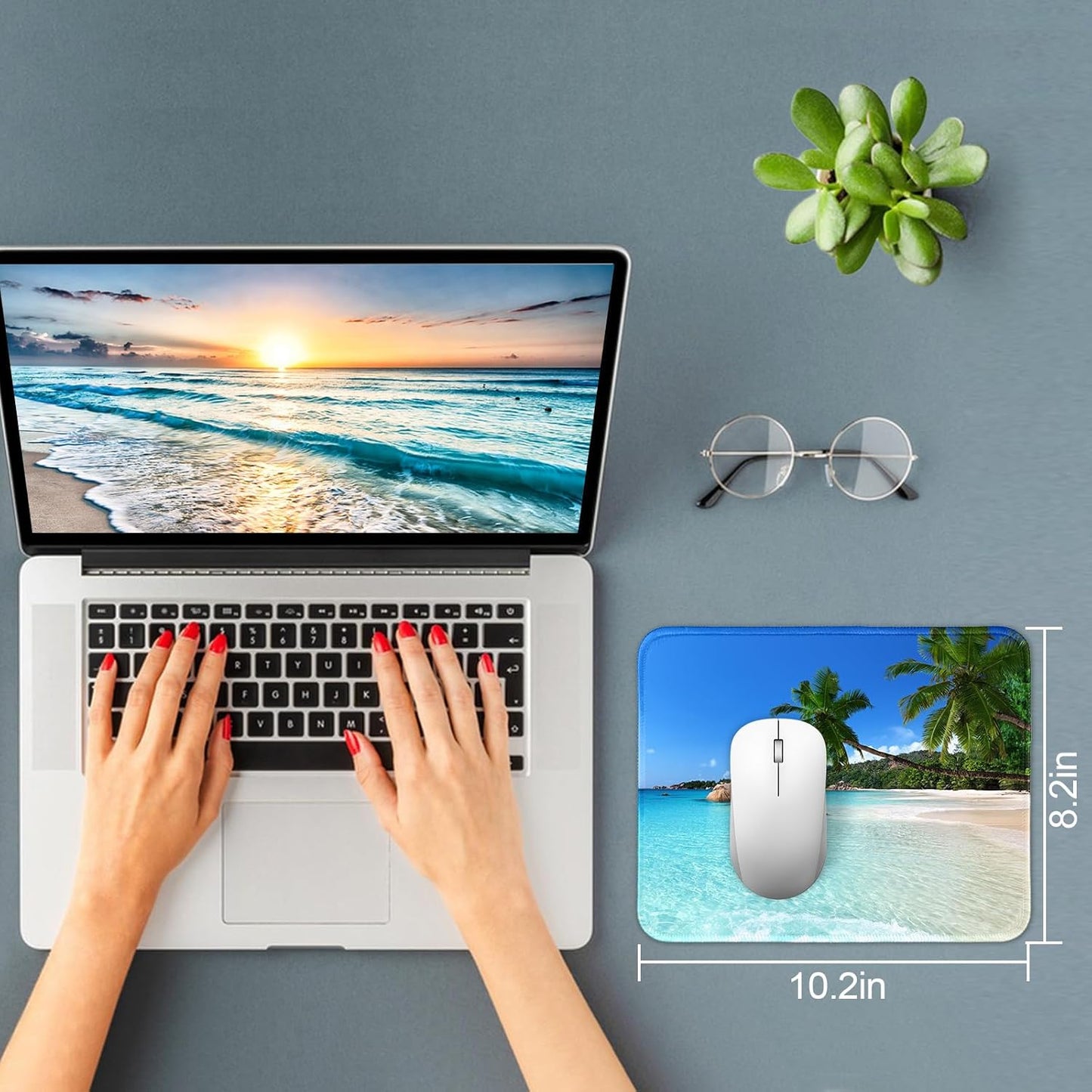 3 Pack Small Mouse pad Beach Square Mouse Mat for Wireless Mouse Office Computer Mousepad for Desk Mat Laptop with Non-Slip Rubber Base (Sea)