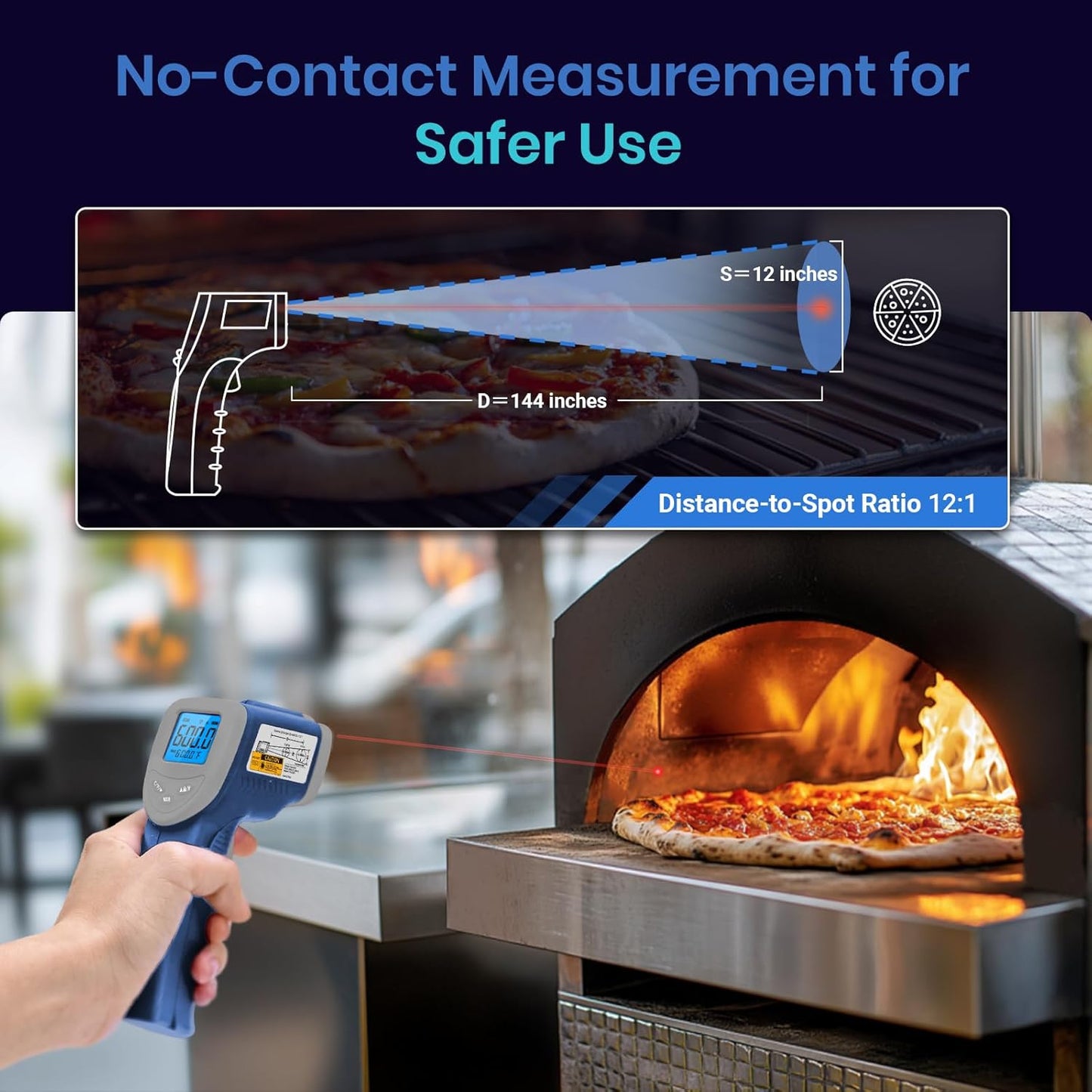 Etekcity Infrared Thermometer 1080, Heat Temperature Temp Gun for Cooking, Laser IR Surface Tool for Pizza Oven, Meat, Griddle, Grill, HVAC, Engine, Accessories, -58°F to 1130°F, Blue