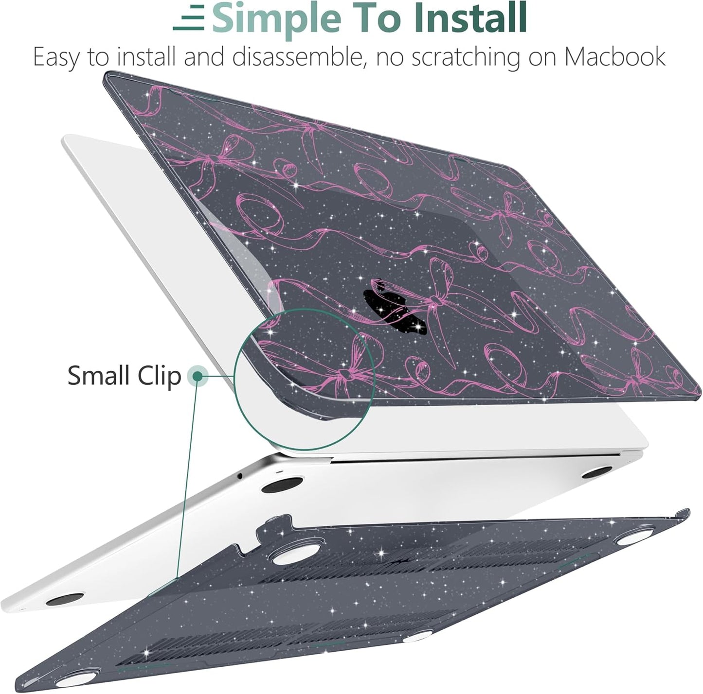 TWOLSKOO Compatible with M4 MacBook Air 15 inch Case 2025-2023 Released Model M4 A3241 M3 A3114 M2 A2941, Plastic Hard Shell & Screen Protector & Keyboard Cover & Type C Adapter, Sparkly Bows