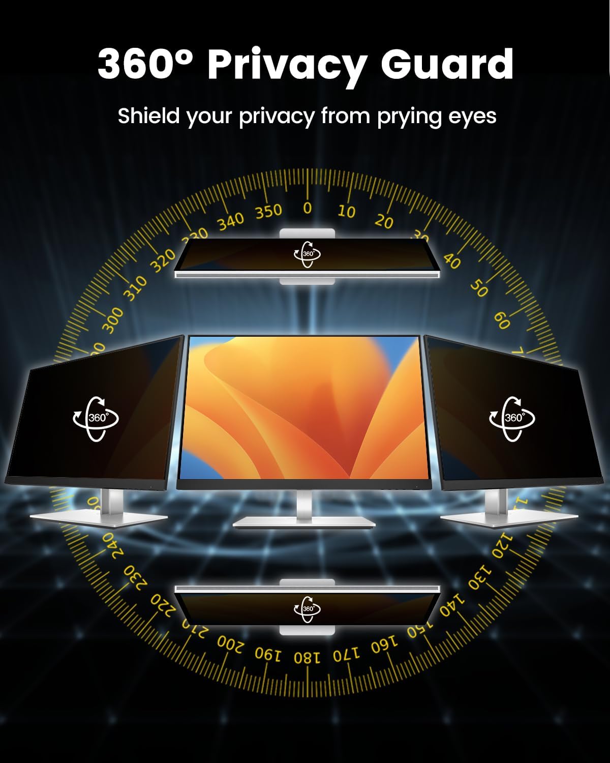 F FORITO 27 Inch 16:9 360°Privacy Screen Protector for Computer Monitor, Removable Eye Protection Anti Blue Light Anti Glare Computer Screen Privacy Shield for All 27" Widescreen Monitors