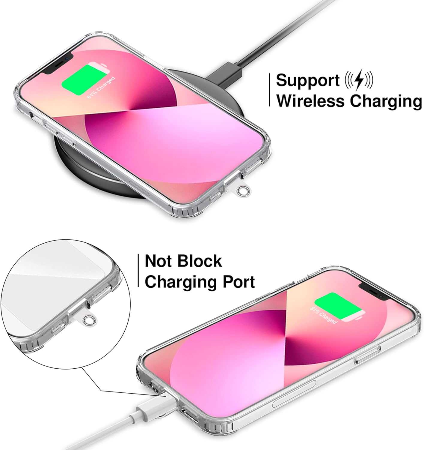 Cell Phone Lanyard [Fluor Pink] - Comfortable Universal Smartphone Lanyard - Easy to Use Neck Phone Holder [Clear Patch] - Adjustable Length Phone Strap Crossbody - Fits All Mobile Phones