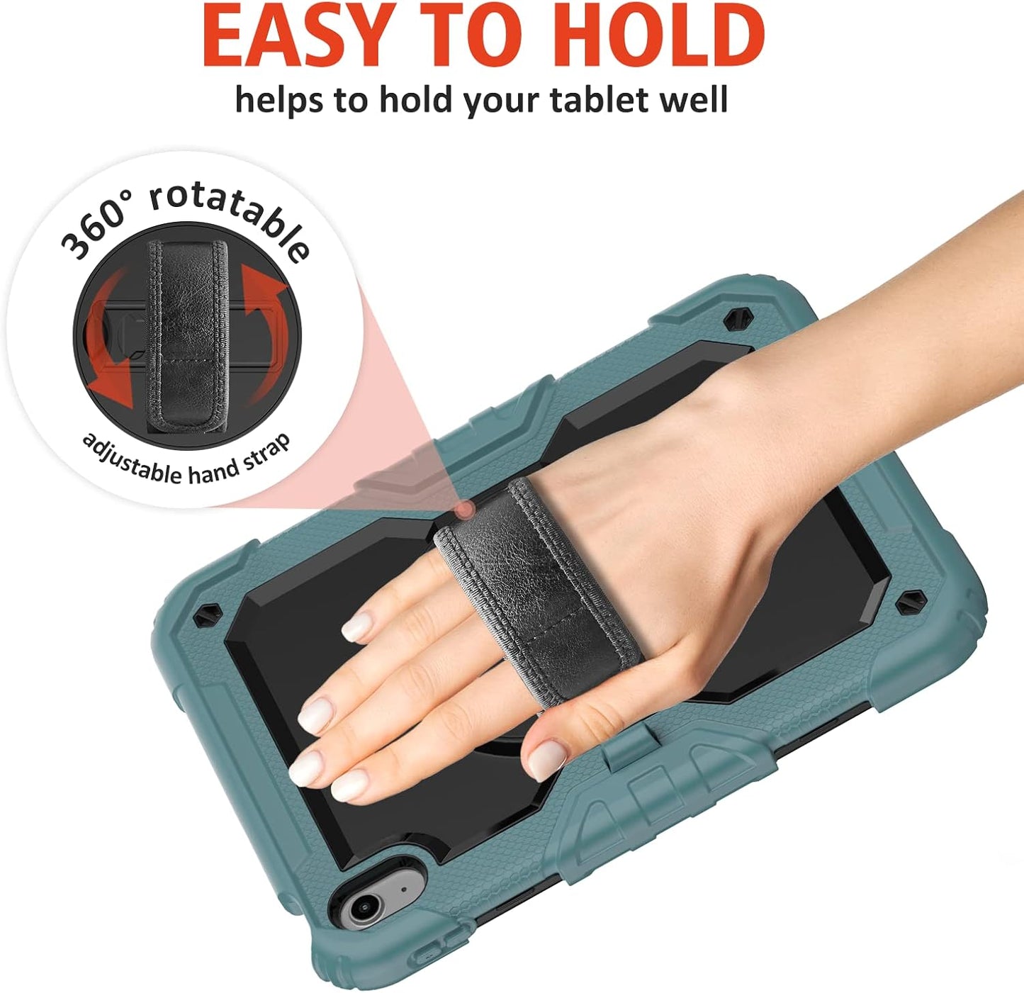 Ambison Case for iPad A16 11th/10th Generation 11"/10.9'' 2025/2022,Heavy Duty Shockproof Case with Tempered Glass Screen Protector, 360° Rotating Handle Strap&Stand,Shoulder Strap-Teal