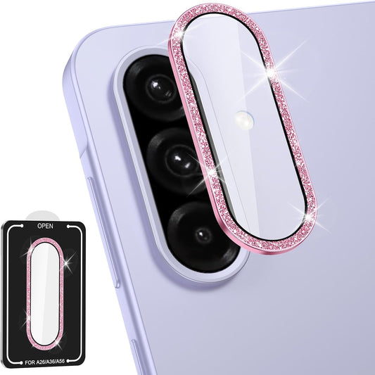 for Samsung Galaxy A26/A36/A56 Camera Lens Protector, Individual Metal Ring Tempered Glass Lens Cover, [Strong Adsorption] Scratch Resistant Ultra-Thin HD Clear Lens Cover, 1 Set-Pink