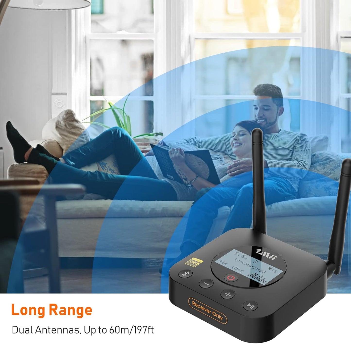 1Mii B06Pro+ Hi-Fi Bluetooth 5.1 Audio Receiver, LDAC Hi-Res Wireless Audio Adapter for Home Stereo w/aptX HD Low Latency, LCD Display, Long Range, Volume Control, 3.5mm AUX Optical Coaxial