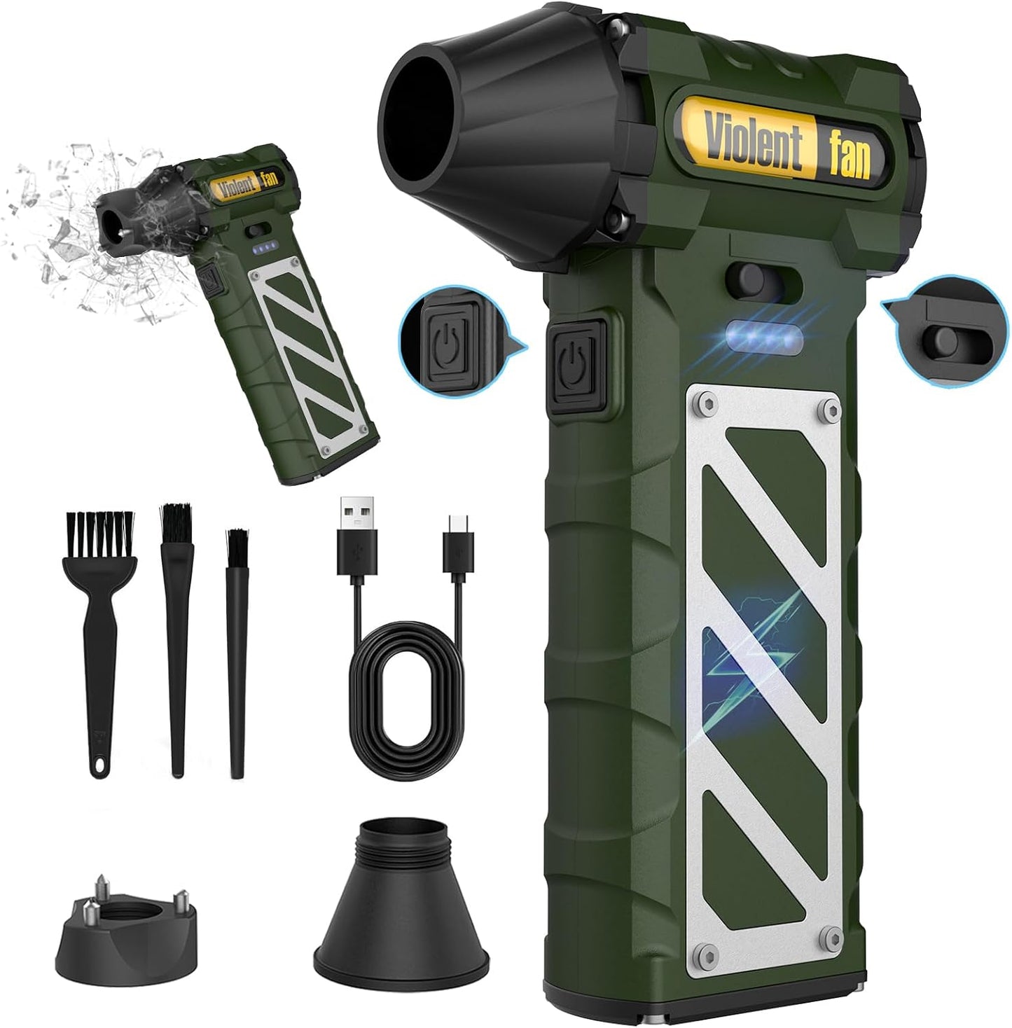 Electric Air Duster-Compressed Air Duster,60mph Wind Stepless Speed Canned Air for PC/Computer/Blaster/Electronics/Home Cleaning, 150000RPM Air Blower to Spray Air Can Dust Off Keyboard Cleaner(Green)