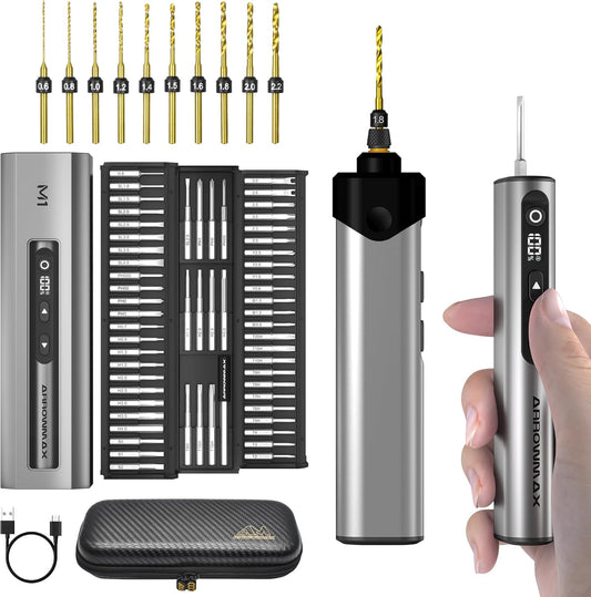 AM ARROWMAX Mini Electric Screwdriver & Drilling Adapter, 600RPM Precision Screwdriver | Mini Electric Drill 2 in 1 Tool Set, 70 Bit, 5 Torque Settings, Power Screwdriver for Phones Watch Laptops