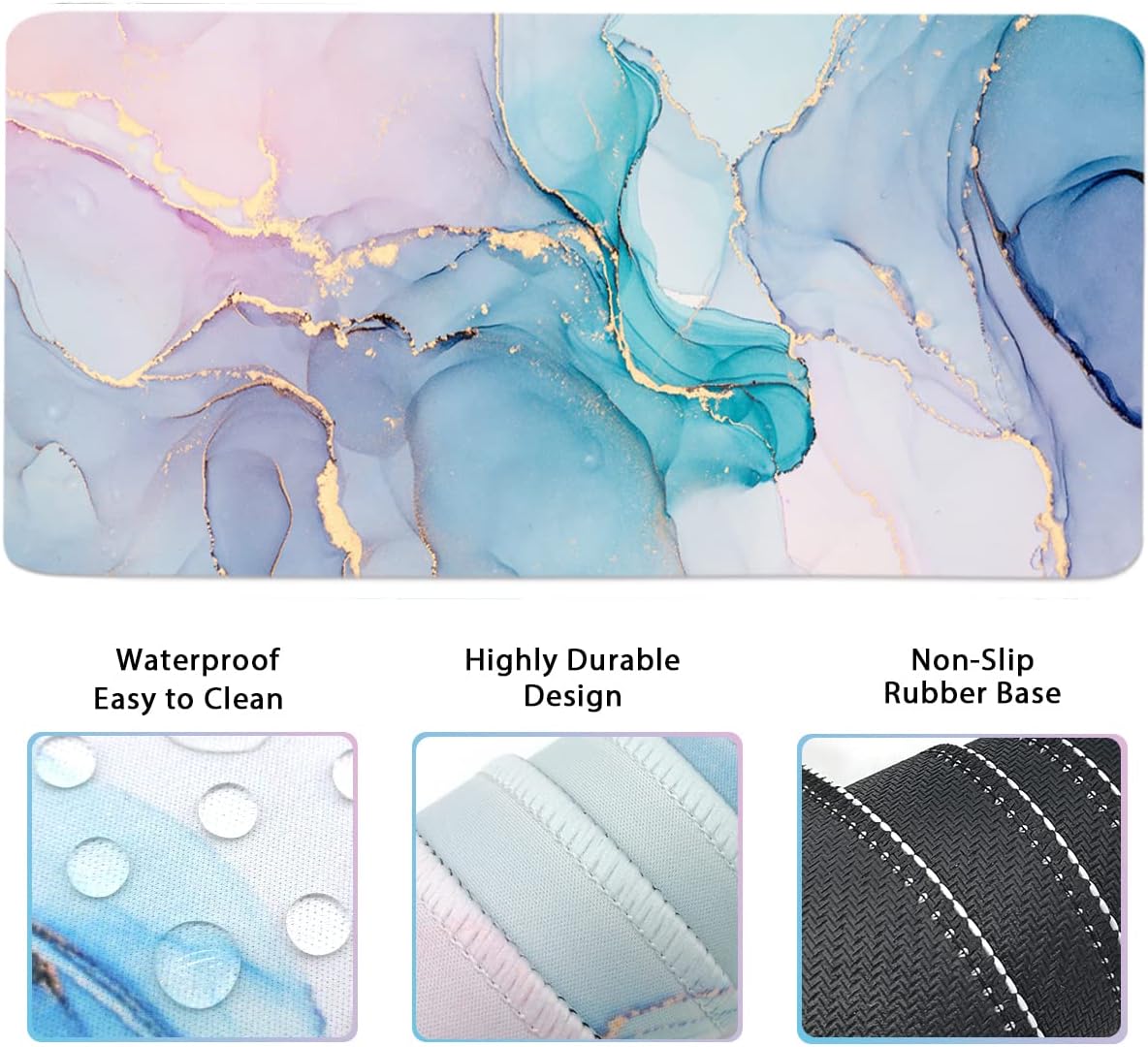 Ergonomic Large Mouse Pad and Keyboard Wrist Rest, Desk Pad for Keyboard and Mouse, 4-in-1 Large Gaming Mouse Pad with Wrist Support - Blue Marble